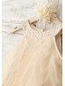Boho Beach Champagne Tulle Knee Length Flower Girl Dress  Boho Beach Champagne Tulle Knee Length Flower Girl Dress